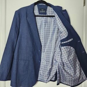 Tailorbyrd Collection Mens Navy Blue Cotton Linen Blend Blazer Sport Coat 44R